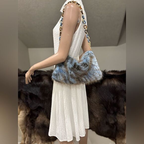 2 Tone Handmade Genuine Beaver Fur Soft Slouchy Clutch/Shoulder Bag/Crossbody - Picture 5 of 16